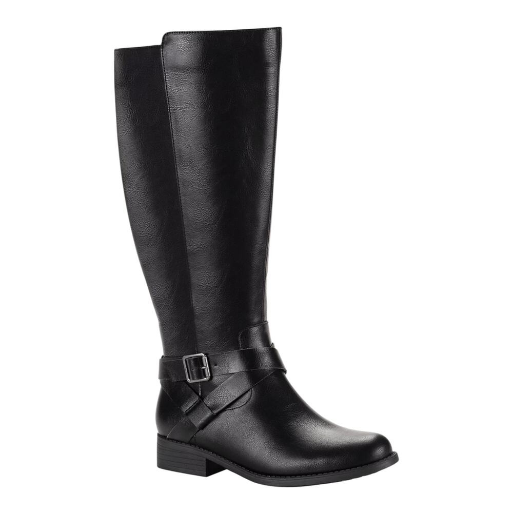 Style & Co Womens Margoo Buckled Stap Wide Calf Knee High Boots Black Size 8 1/2